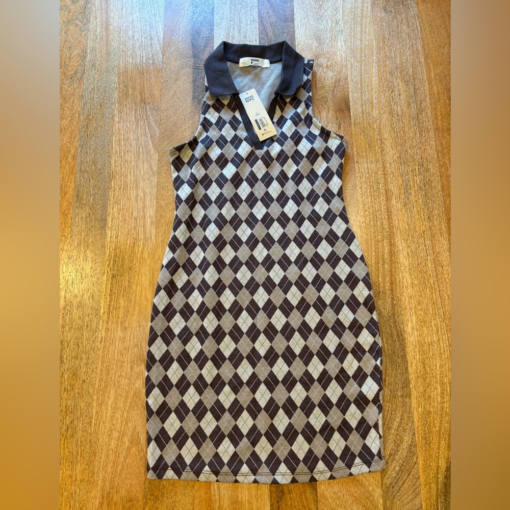 Madden NYC Argyle Sleeveless Polo Dress – Size S | Preppy Y2K Style | NWT